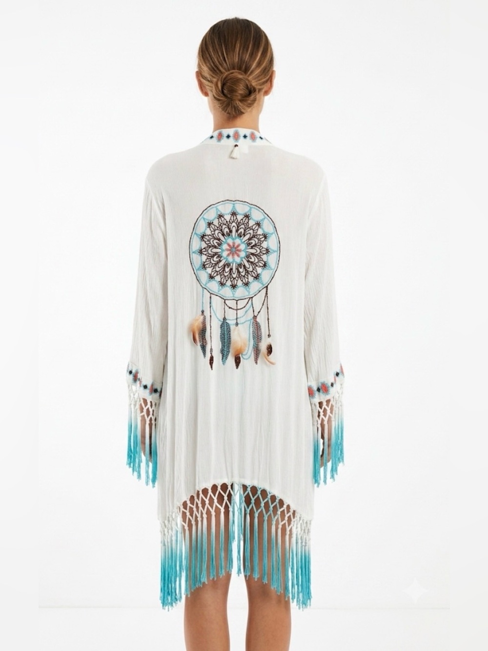 Z&L Europe Boho Embroidered Fringe Kimono